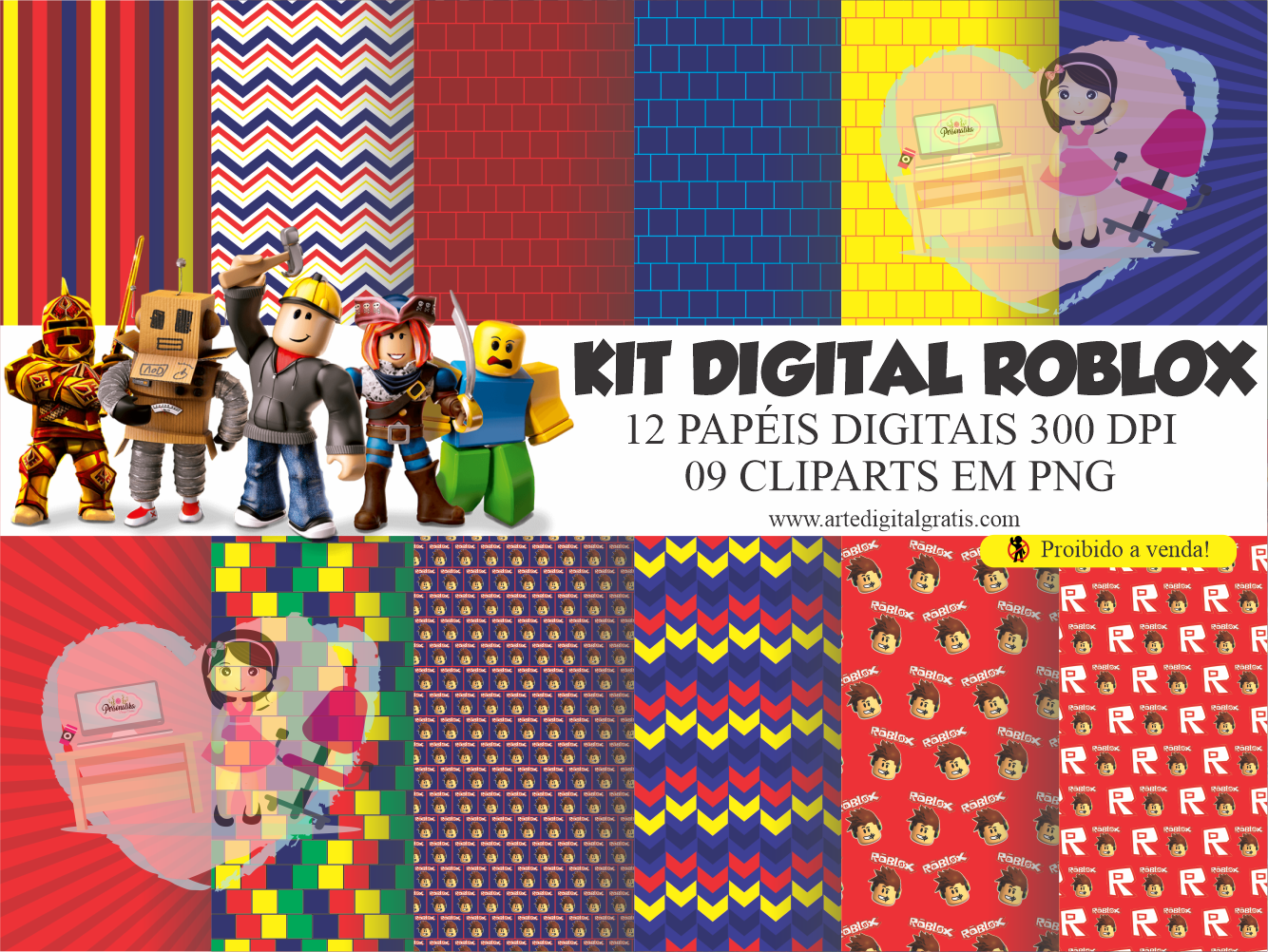 KIT DIGITAL ROBLOX GRÁTIS - Arte Digital Grátis